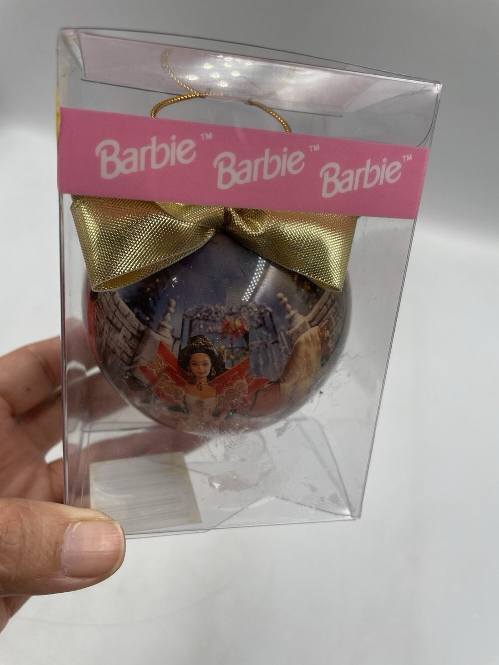 Barbie 3-1/2” Round 1996 Licensed By Mattel Ornament In Original Box